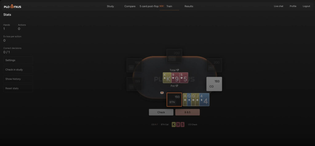 Diagram showing PLO & 5 Card PLO simulations with various stack sizes and rake structures, providing a solid foundation for strategy development.