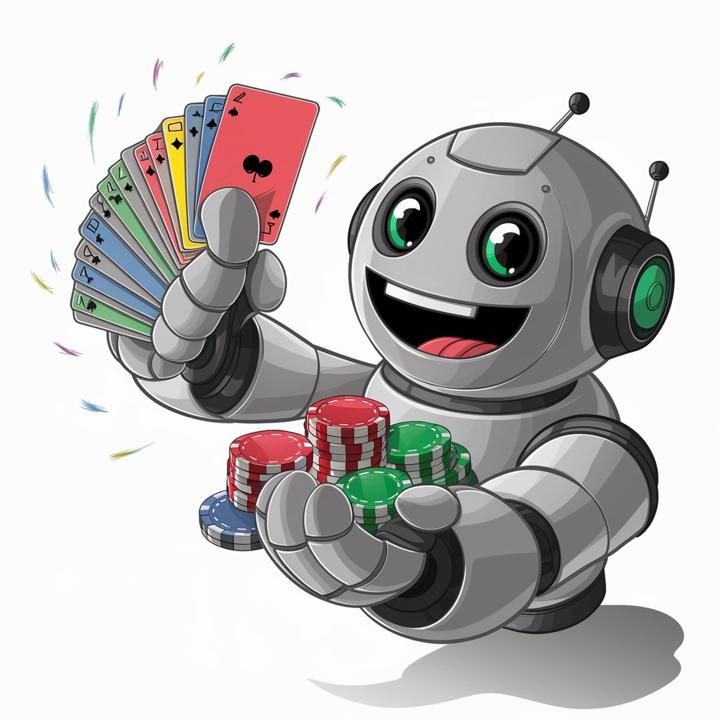 Robot holding poker cards and chips, symbolizing advanced PLO solvers and strategic gameplay in Pot-Limit Omaha.