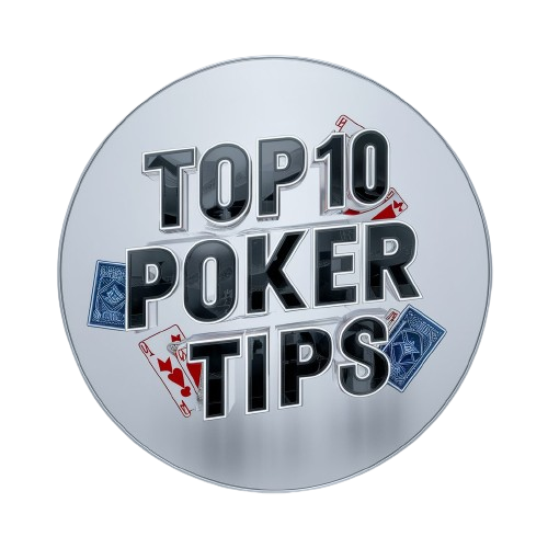 A vibrant image featuring the text "Top 10 Poker Tips" prominently in the center, surrounded by various poker cards and chips, with a subtle poker table texture in the background.