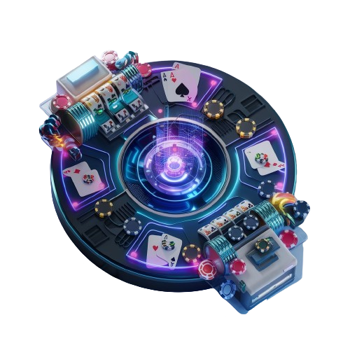 Futuristic featured image for a blog post titled 'Powerup Casino: The Future of Gaming in the Metaverse Era,' showcasing neon lights, holographic effects, and digital casino symbols on a white circular background.