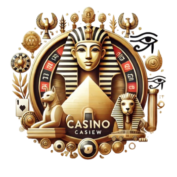 Egyptian-themed online casino feature image with golden pyramids, hieroglyphics, the Eye of Horus, Anubis statues, and digital gaming elements.